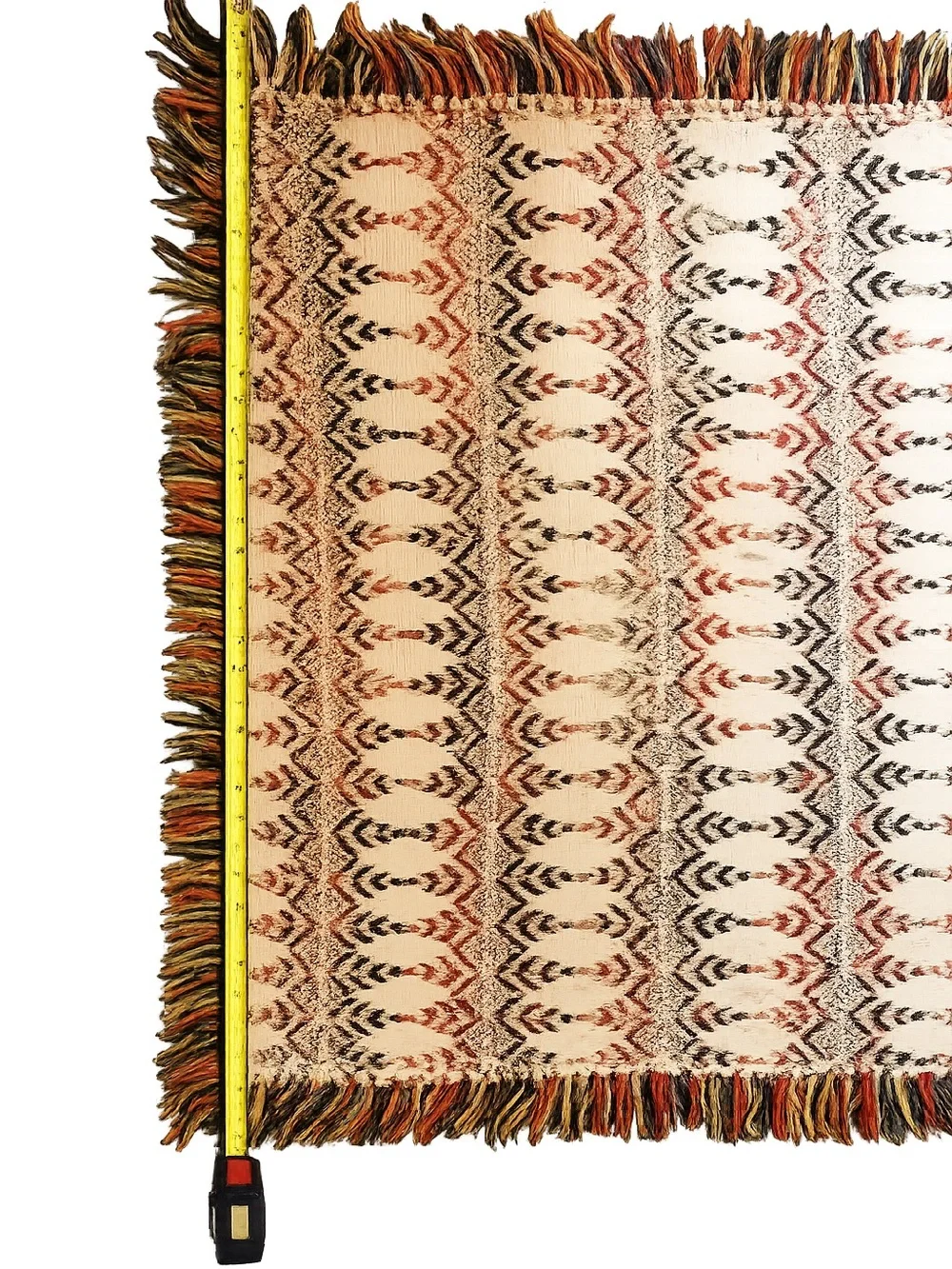 70s Embroidered Chevron Throw  Green, Orange, Gold Fringe Sofa Hanging Vintage